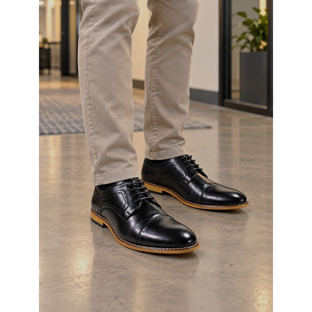 Stacy Adams Men’s Black Leather Cap Toe Lace-Up Oxford Shoes US 7 Standard